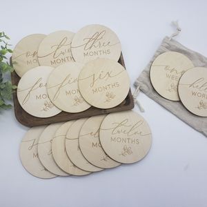 New 14pc baby wooden milestone disc cards
